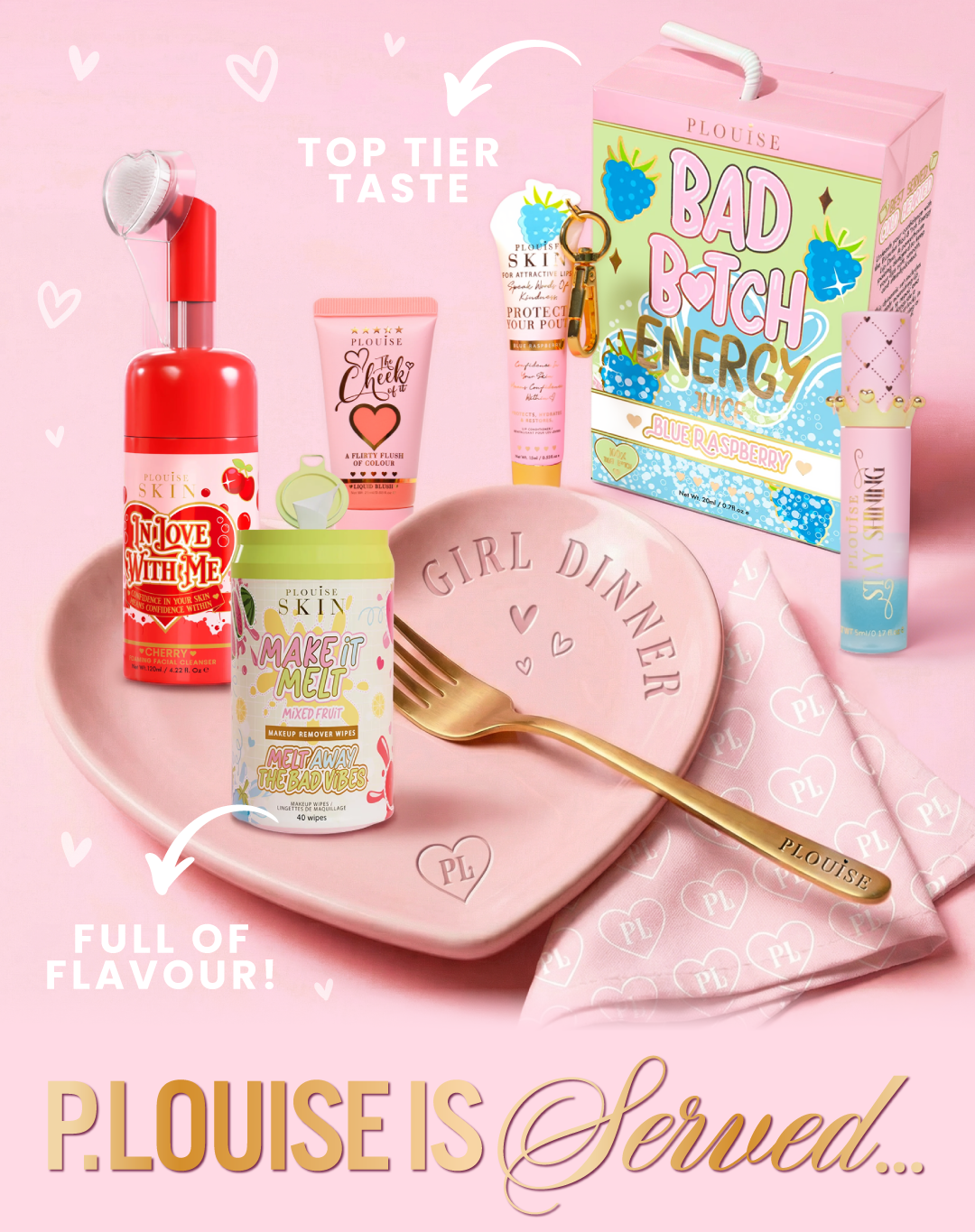 an image of a pink plate with a spoon, toothbrush, and a bottle of liquid