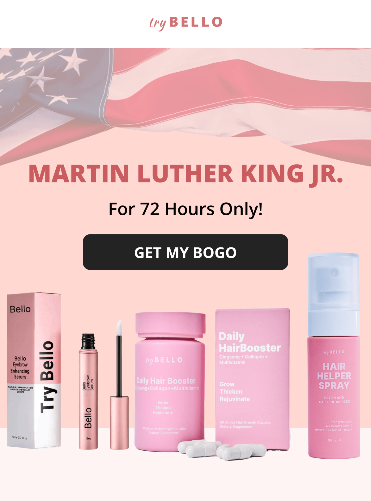 Hair Helper Spray Biotin and caffeine power for stronger, fuller hair. No brainer! Anti-Stress Gummies Because a calm mind = happy hair. Daily Hair Booster Capsules Inside-out support for that healthy glow. Eyebrow & Eyelash Serums Fuller brows and lashes? Yes, please! Hair Growth Shampoo and Conditioner Deeply cleanse your scalp while stimulating growth!