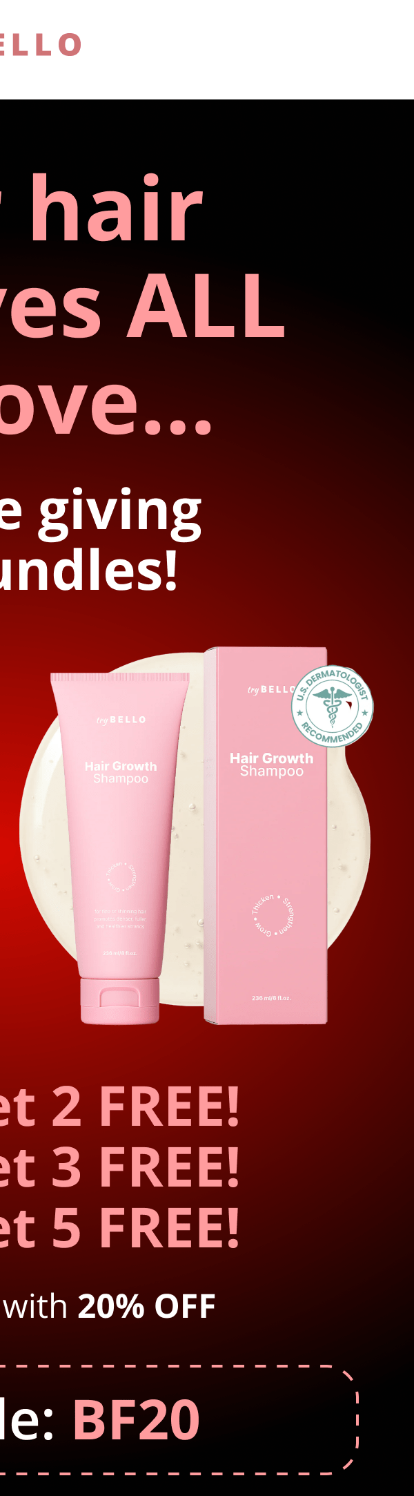 Hair Helper Spray Biotin and caffeine power for stronger, fuller hair. No brainer! Anti-Stress Gummies Because a calm mind = happy hair. Daily Hair Booster Capsules Inside-out support for that healthy glow. Eyebrow & Eyelash Serums Fuller brows and lashes? Yes, please! Hair Growth Shampoo and Conditioner Deeply cleanse your scalp while stimulating growth!