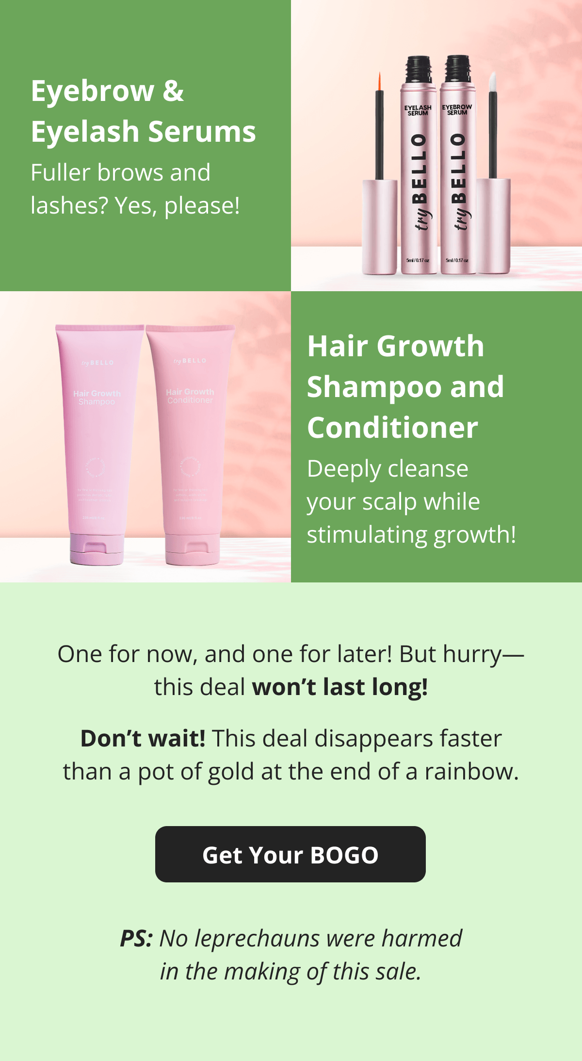 Hair Helper Spray Biotin and caffeine power for stronger, fuller hair. No brainer! Anti-Stress Gummies Because a calm mind = happy hair. Daily Hair Booster Capsules Inside-out support for that healthy glow. Eyebrow & Eyelash Serums Fuller brows and lashes? Yes, please! Hair Growth Shampoo and Conditioner Deeply cleanse your scalp while stimulating growth!
