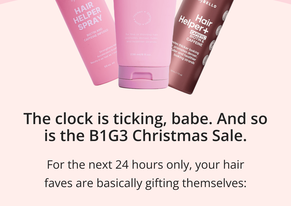 Hair Helper Spray Biotin and caffeine power for stronger, fuller hair. No brainer! Anti-Stress Gummies Because a calm mind = happy hair. Daily Hair Booster Capsules Inside-out support for that healthy glow. Eyebrow & Eyelash Serums Fuller brows and lashes? Yes, please! Hair Growth Shampoo and Conditioner Deeply cleanse your scalp while stimulating growth!