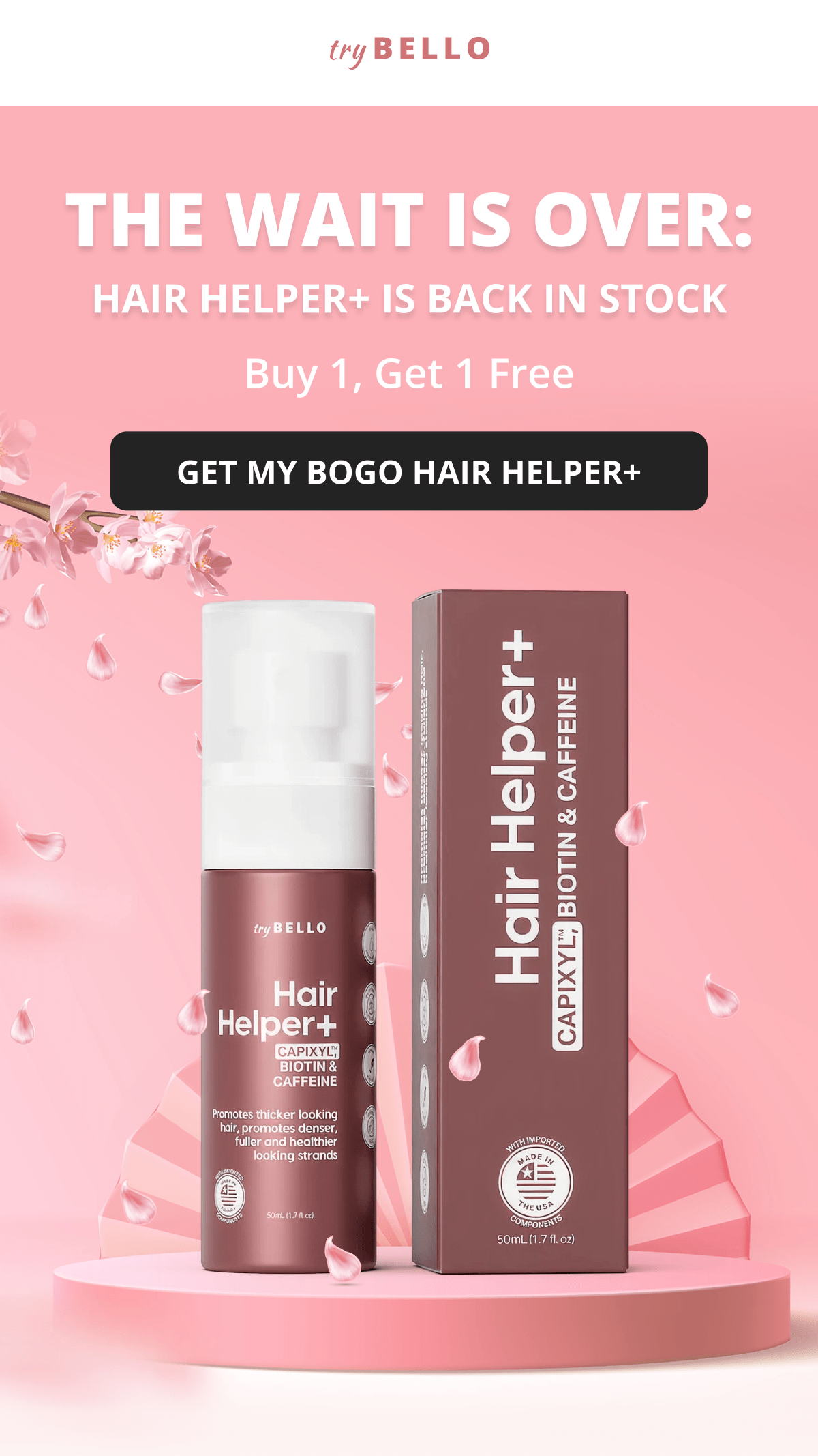 Hair Helper Spray Biotin and caffeine power for stronger, fuller hair. No brainer! Anti-Stress Gummies Because a calm mind = happy hair. Daily Hair Booster Capsules Inside-out support for that healthy glow. Eyebrow & Eyelash Serums Fuller brows and lashes? Yes, please! Hair Growth Shampoo and Conditioner Deeply cleanse your scalp while stimulating growth!