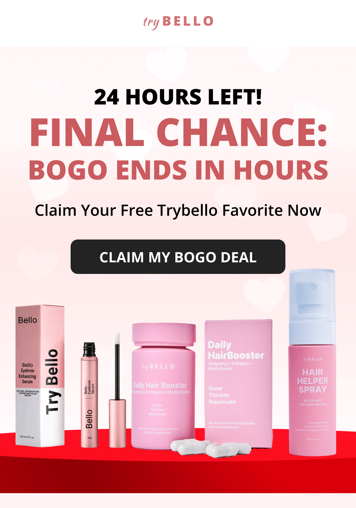 Hair Helper Spray Biotin and caffeine power for stronger, fuller hair. No brainer! Anti-Stress Gummies Because a calm mind = happy hair. Daily Hair Booster Capsules Inside-out support for that healthy glow. Eyebrow & Eyelash Serums Fuller brows and lashes? Yes, please! Hair Growth Shampoo and Conditioner Deeply cleanse your scalp while stimulating growth!