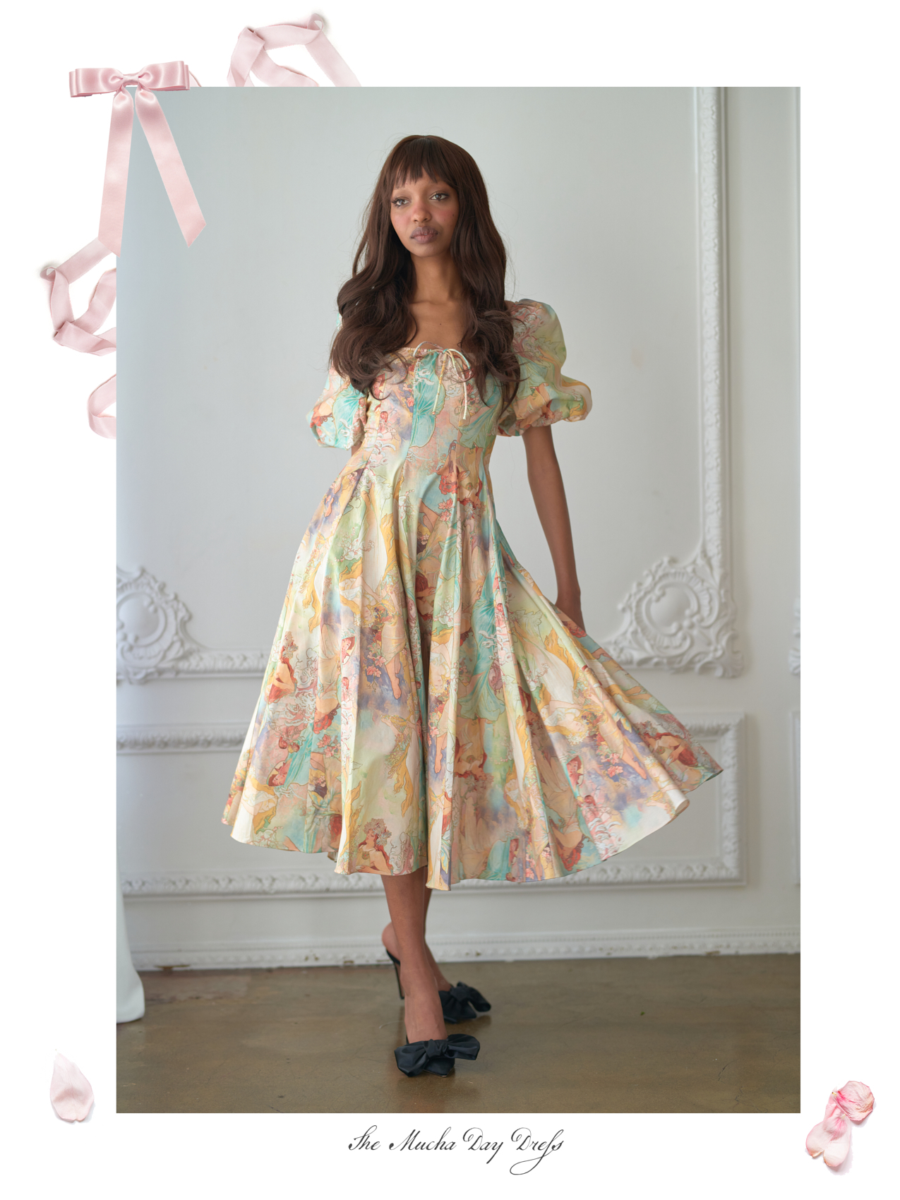 For all the Mucha fans! Our popular day dress featuring a beautiful Alphonse Mucha hand made print. 