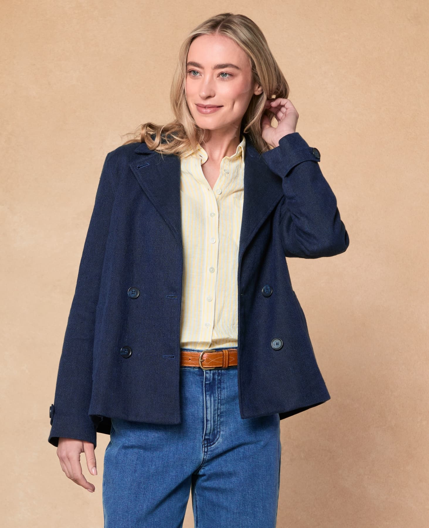 Saoirse Irish Tumbled Linen DB Coat - Navy