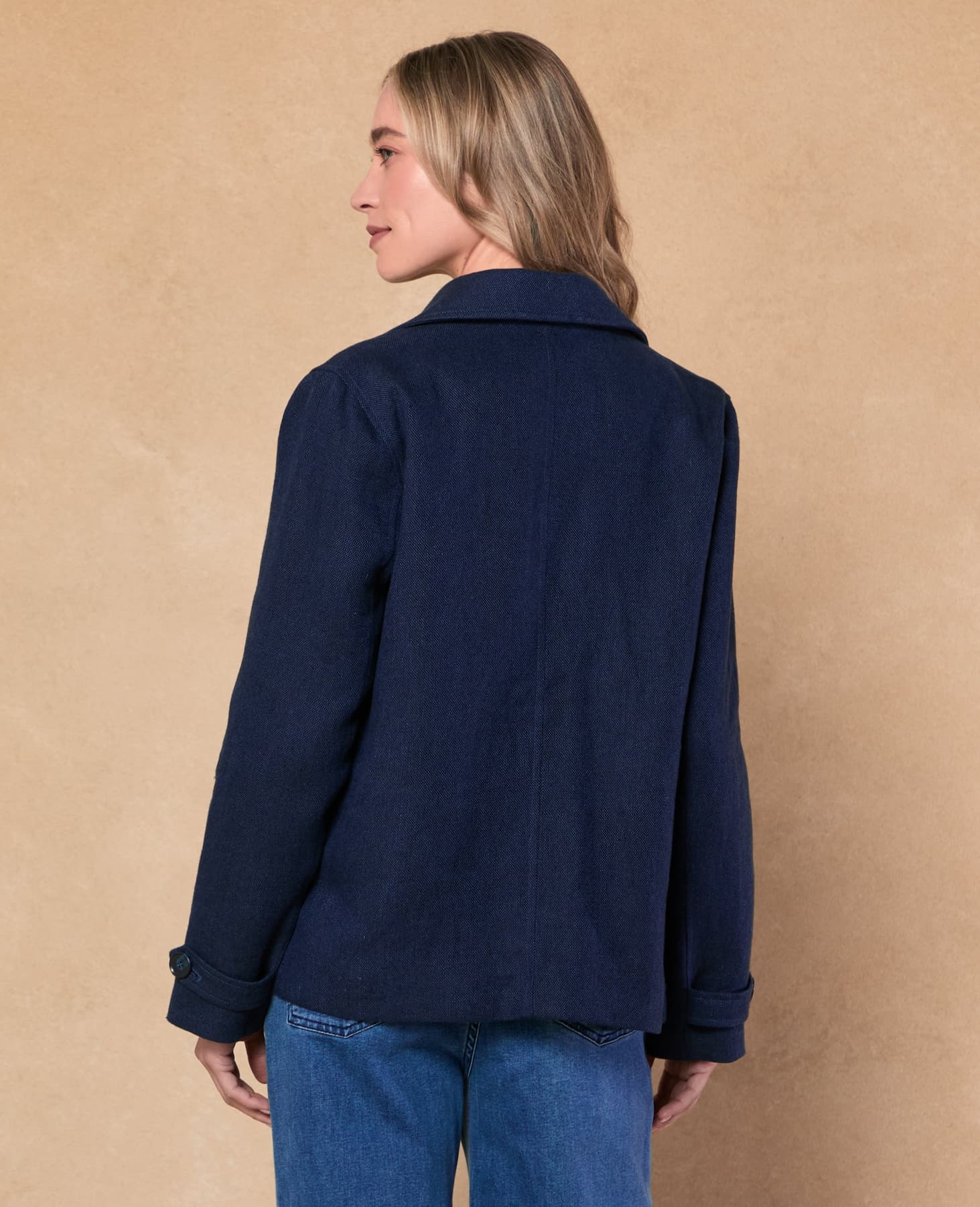 Saoirse Irish Tumbled Linen DB Coat - Navy