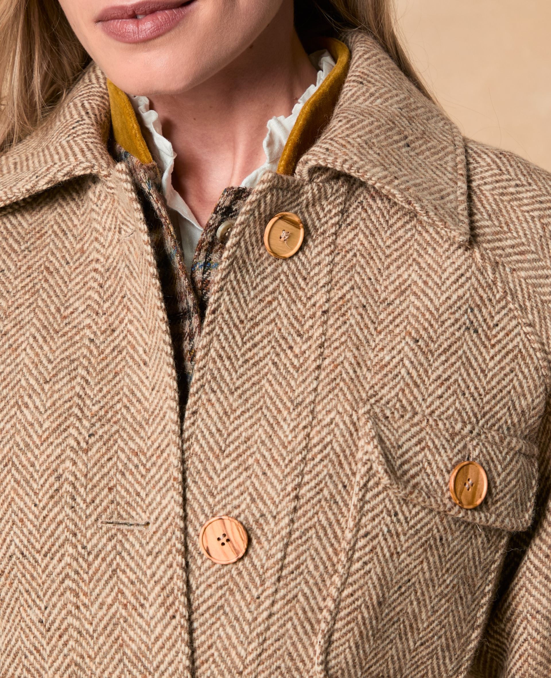 Lotty Donegal Tweed Field Coat - Oat Herringbone