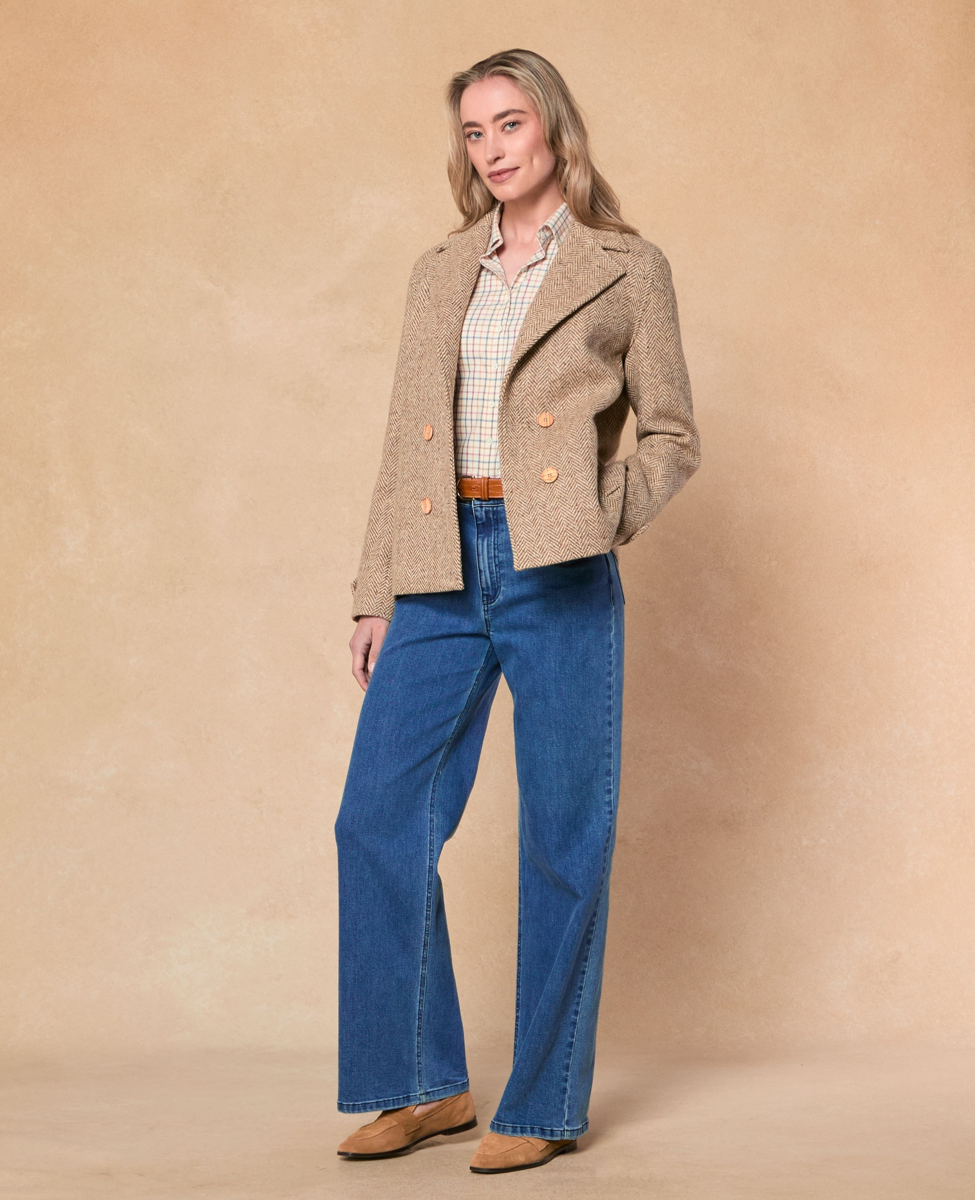 Saoirse Donegal Tweed Coat - Oat Herringbone