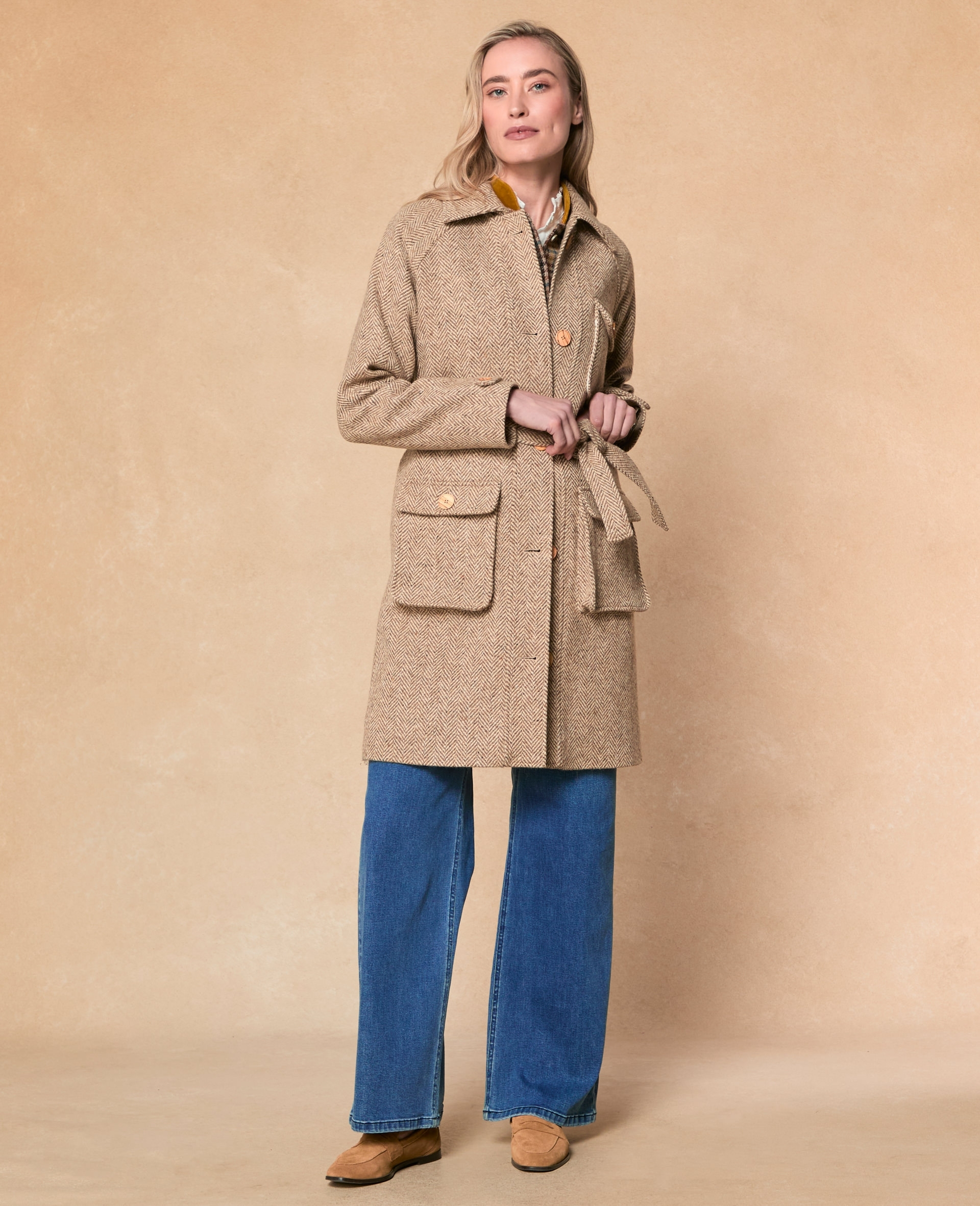 Lotty Donegal Tweed Field Coat - Oat Herringbone