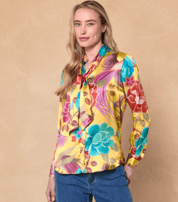 Gemma Silk Shirt - Tropical Print