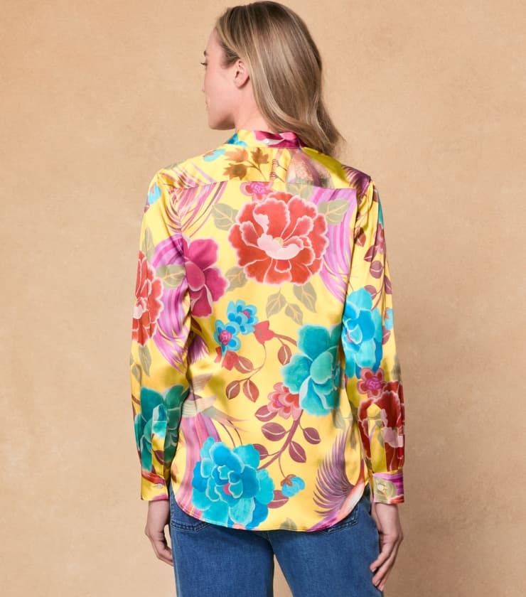 Gemma Silk Shirt - Tropical Print