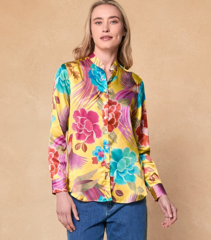 Gemma Silk Shirt - Tropical Print