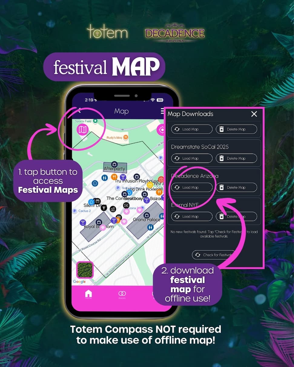 Totem Compass App with interactive festival maps