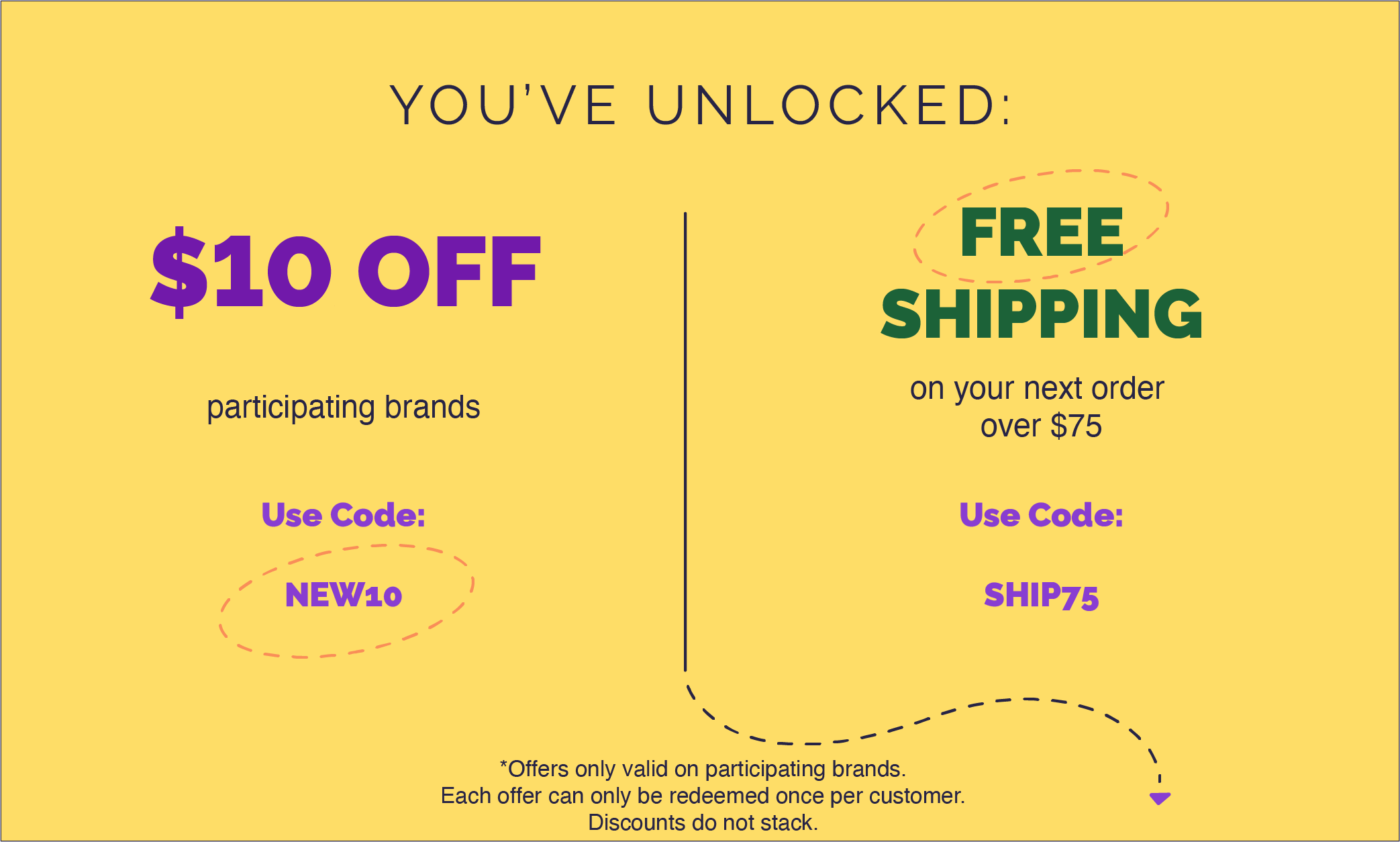 10 off first order code NEW10 Free Shipping orders over 75 code SHIP75