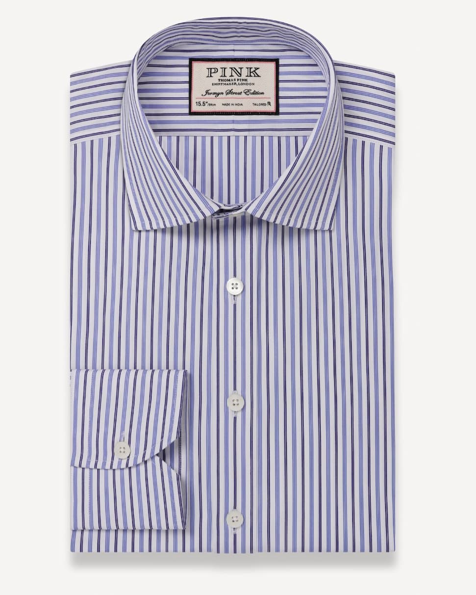 Blue & Navy Tailored Fit Regent Track Stripe Formal Shirt