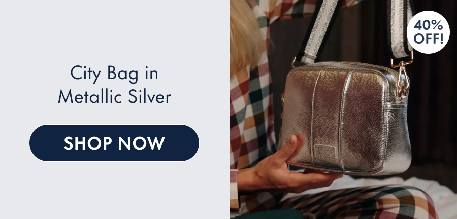 Pom Pom London City Bag in Metallic Silver 40% off!