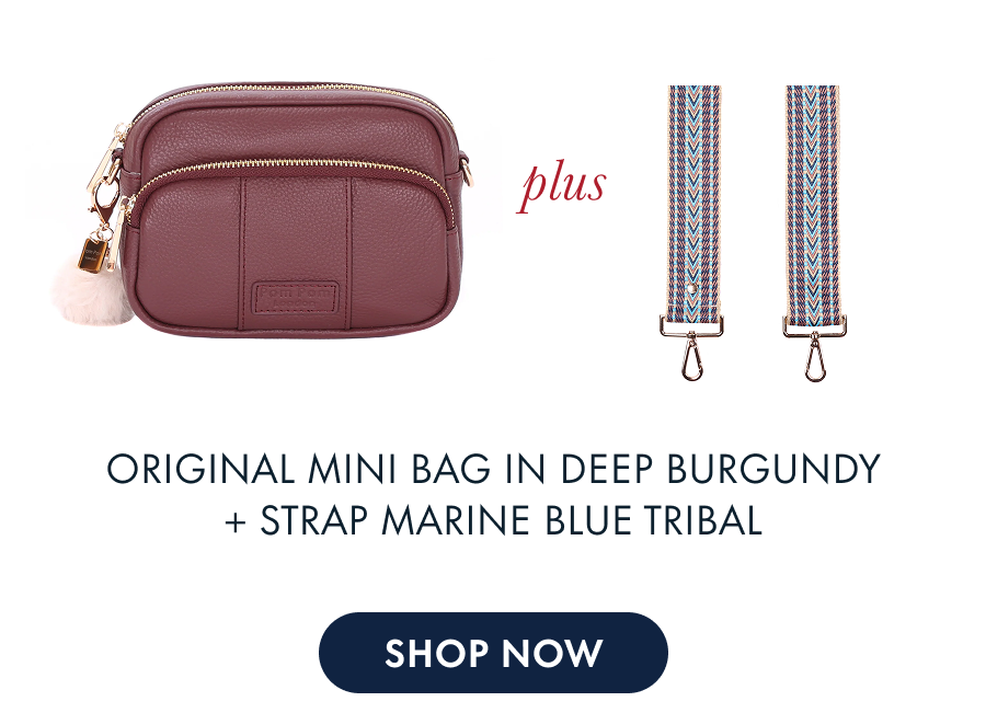 Original Mini Bag in Deep Burgundy + Sydney Postcard Tassel Keyring