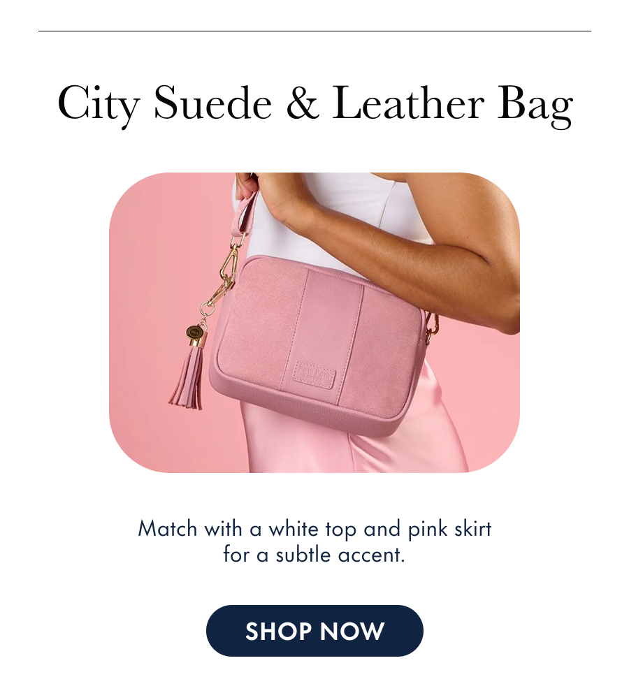 City Suede & Leather Bag Match with a white top and pink skirt for a subtle accent.