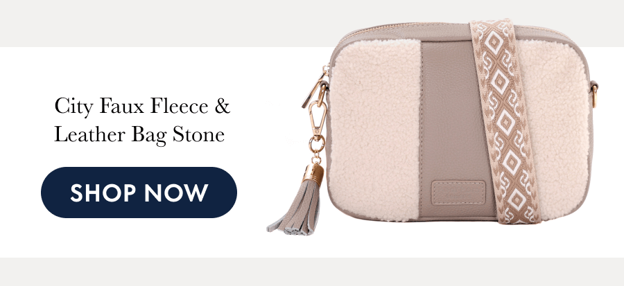  City Faux Fleece & Leather Bag Stone