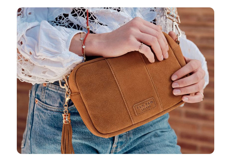 POM POM LONDON CITY SUEDE BAG TAN