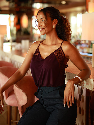 A model in a restaurant