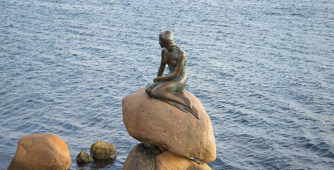 The Little Mermaid statue in Copenhagen, Denmark