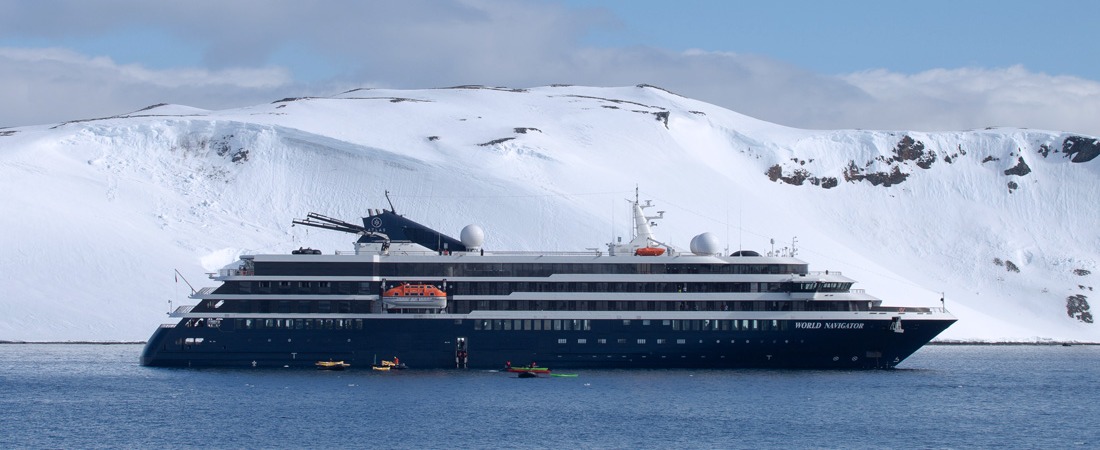 Atlas Ocean Voyages yacht sailing in Antarctica