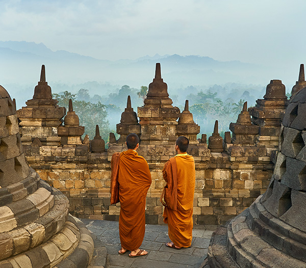 Monks at a template in Java, Indonesia