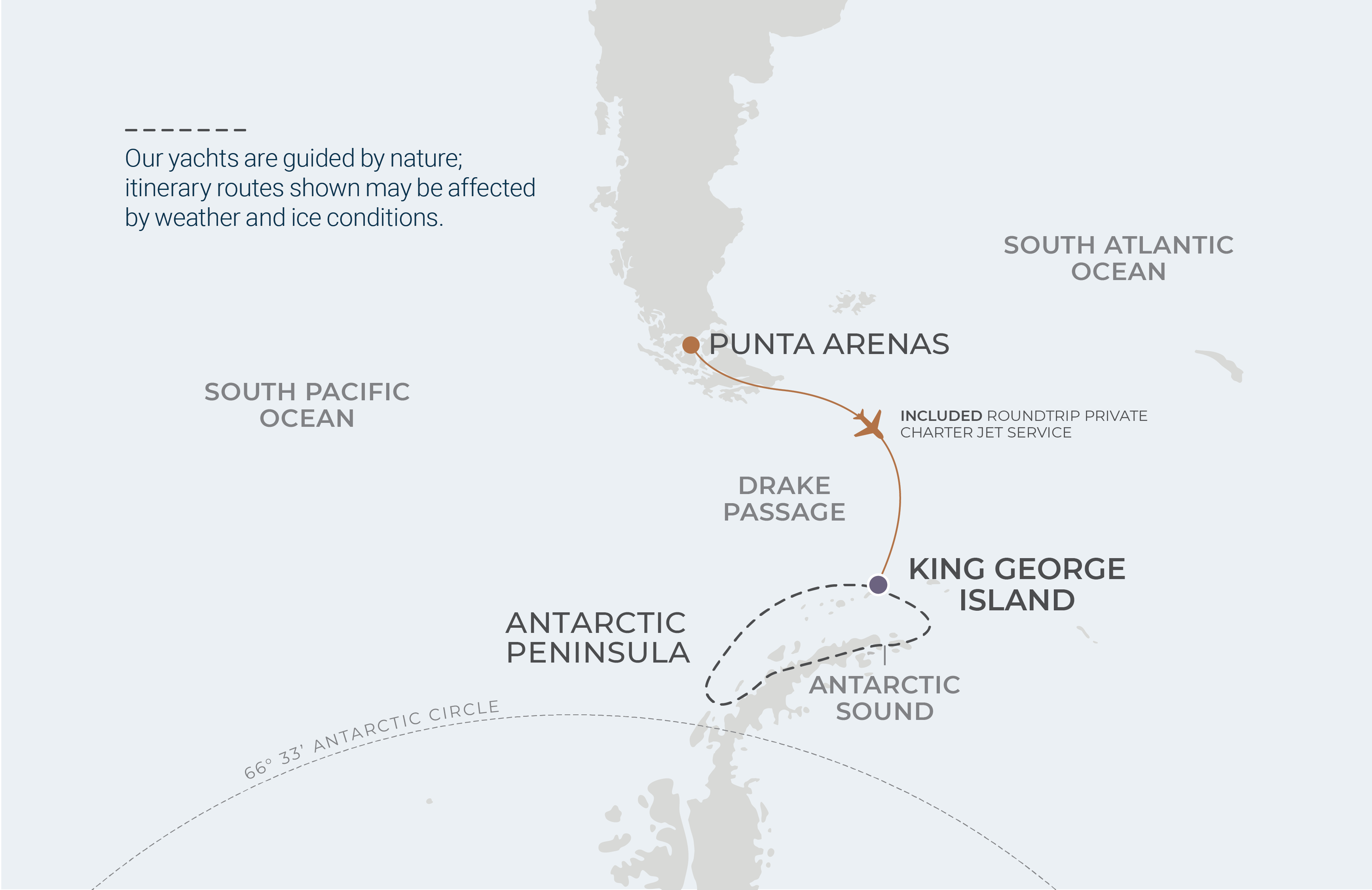 King George Island Roundtrip map, Drake Express Antarctica expedition