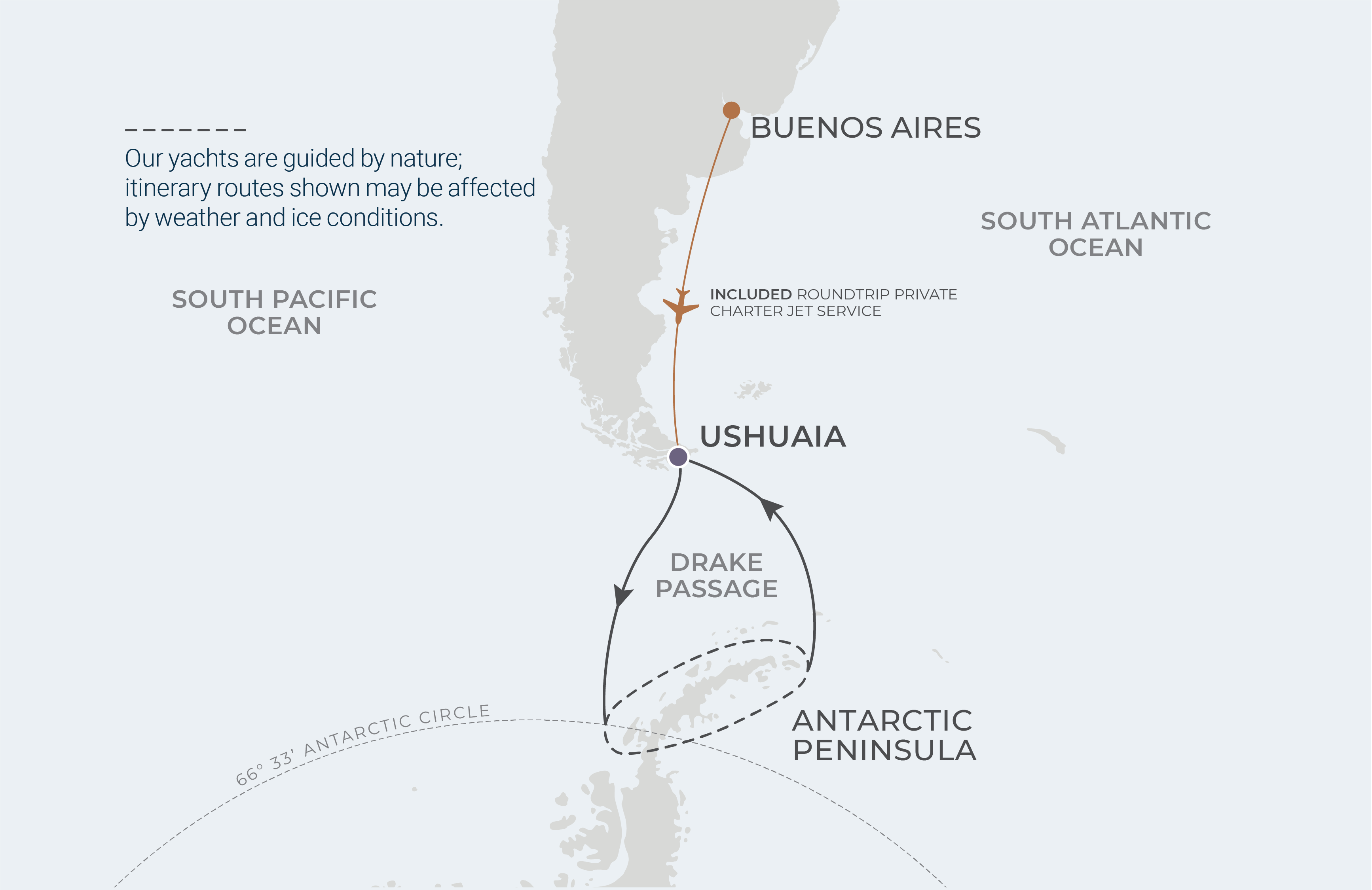 Ushuaia Roundtrip map, Classic Antarctica expedition