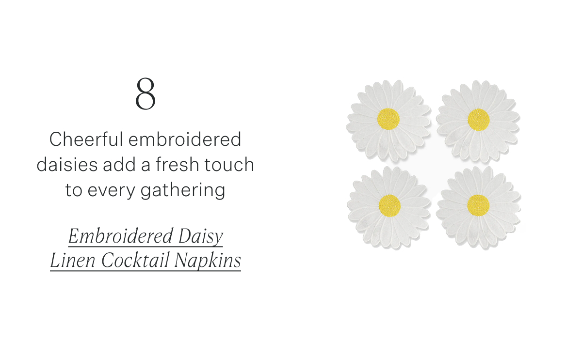 8 Cheerful embroidered daisies add a fresh touch to every gathering Embroidered Daisy Linen Cocktail Napkins