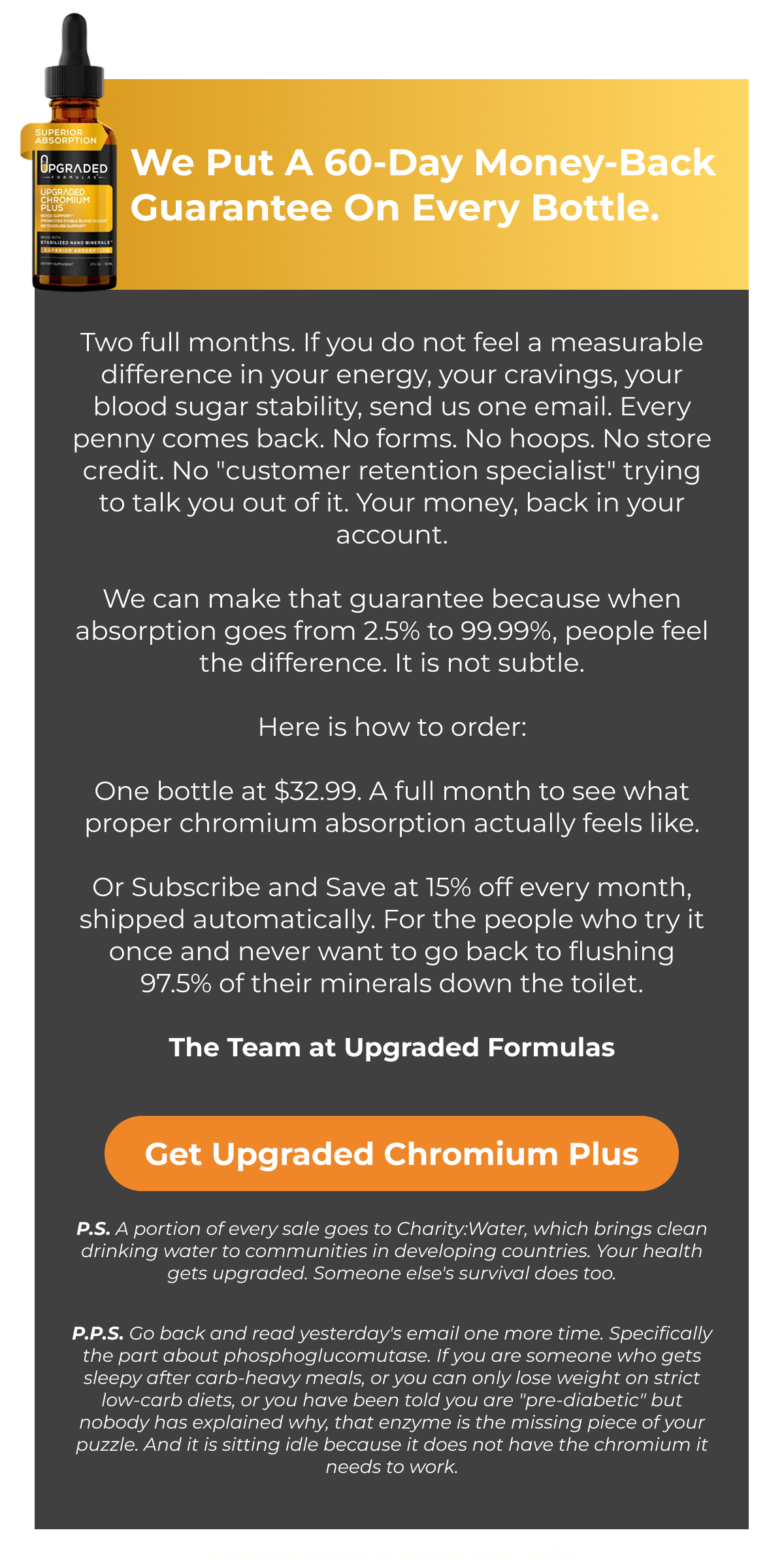 an image of a bottle of vitamin oil with the text, we put a 60 - day money