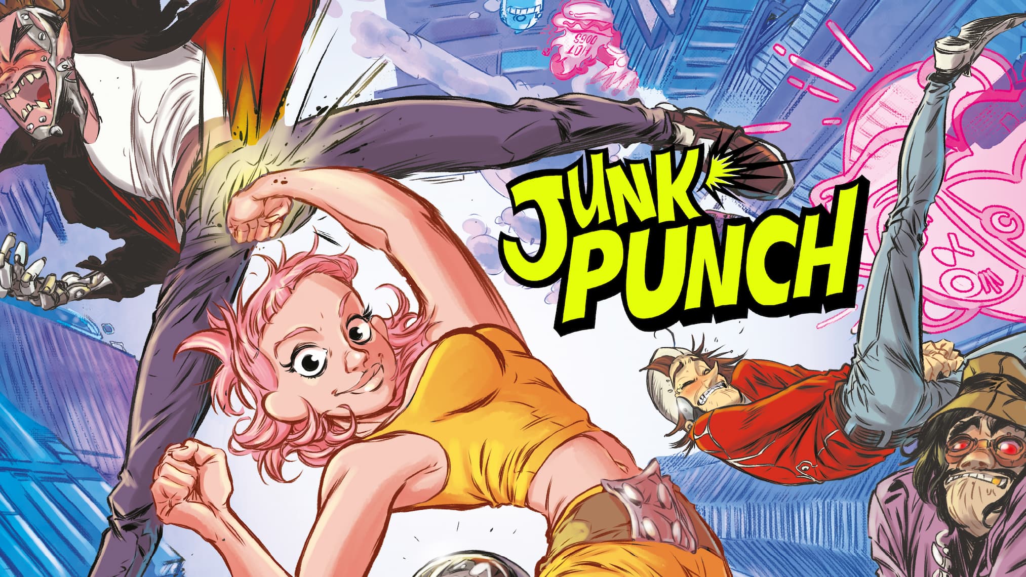 an image of a woman holding a gun and a soda