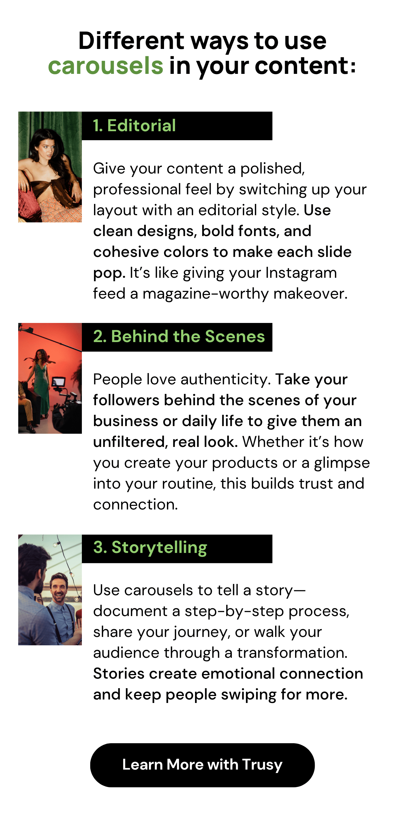 Different ways to use carousels in your content: