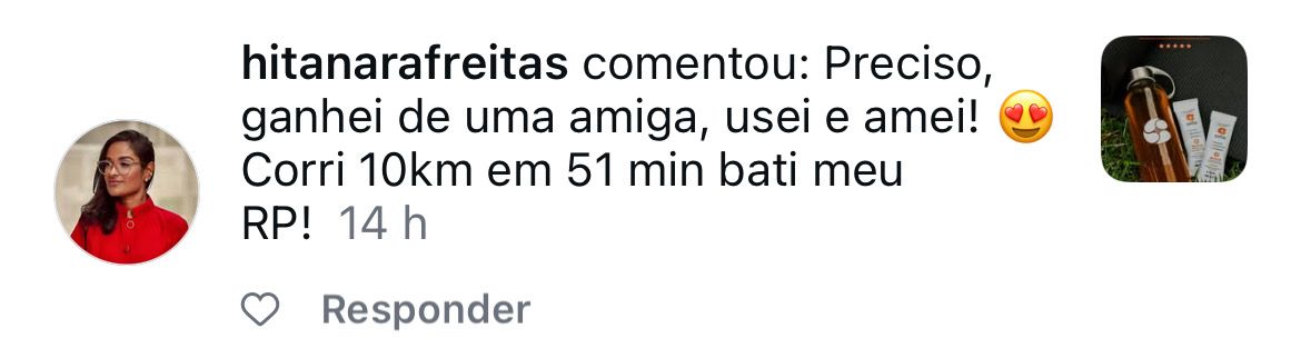 Comentário de Hitanara Freitas no Instagram sobre correr 10 km em 51 minutos