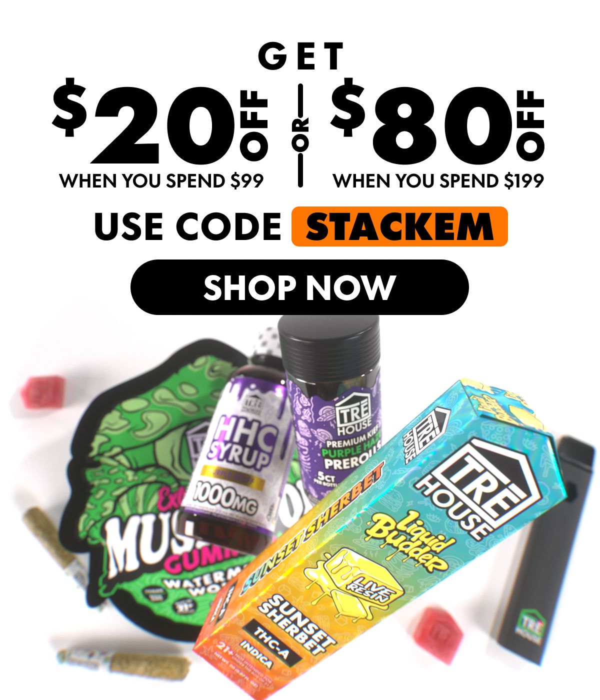 Get $20 Off When you spend $99 or Get $80 Off When you spend $199 Use code STACKEM