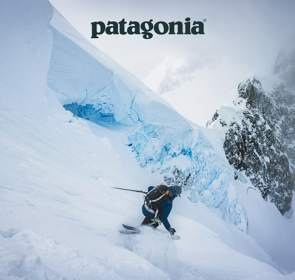 Patagonia. A person skis down a steep mountain. 