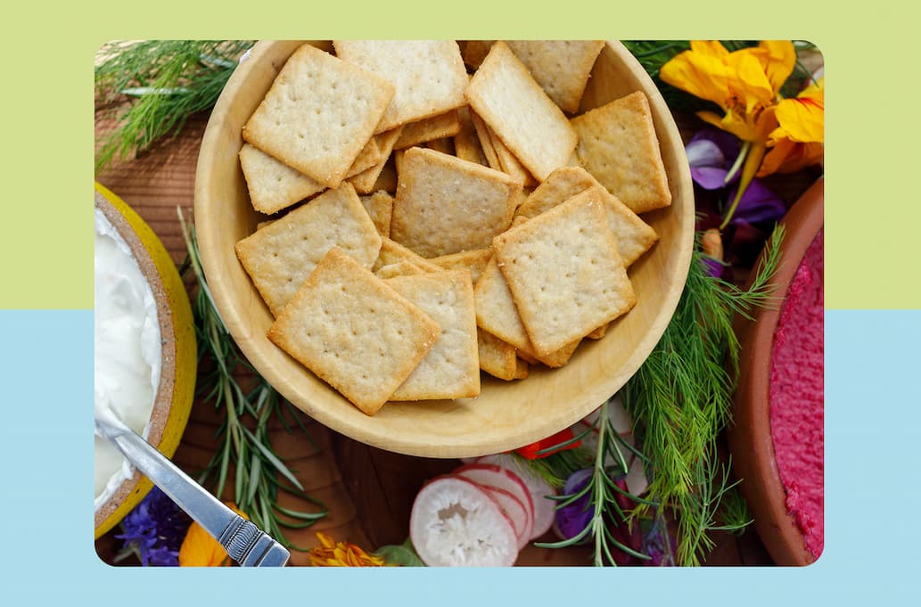 Organic crackers in a bowl
