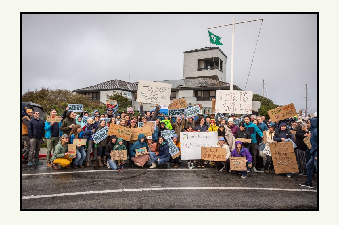 A group of people stand in the rain holding signs at a rally.