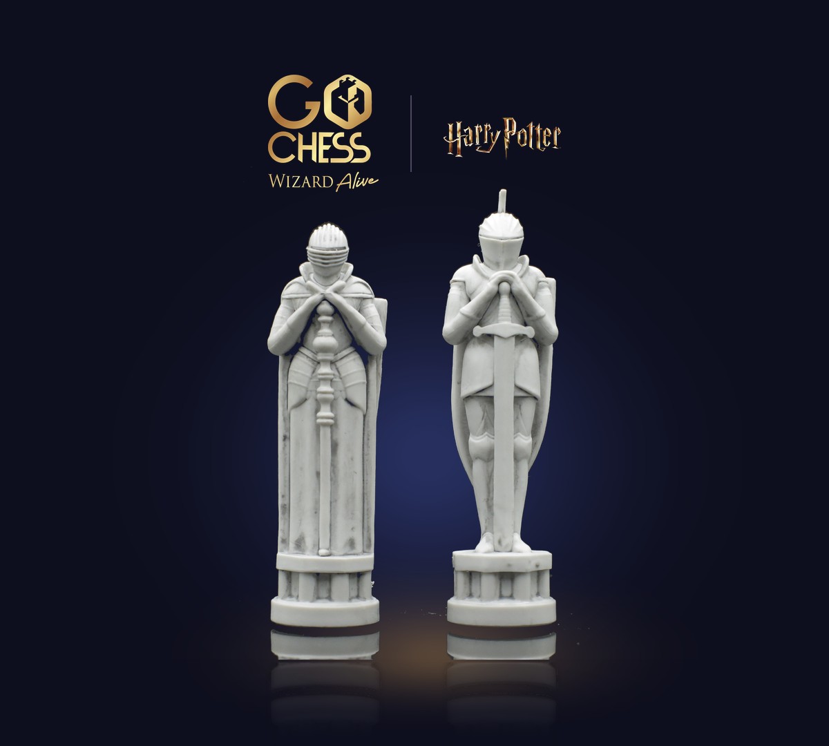 GoChess Wizard Alive and Harry Potter: two carved knight pieces