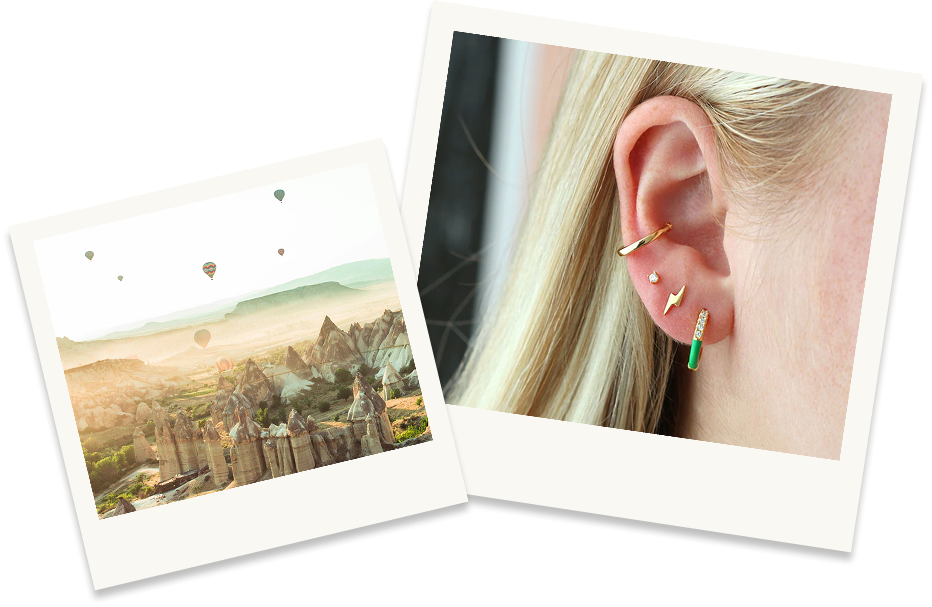 Gilded Enamel Crystal Huggie Hoop Earrings
