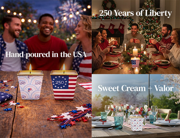 America250 Candles are hand-poured in the USA. 