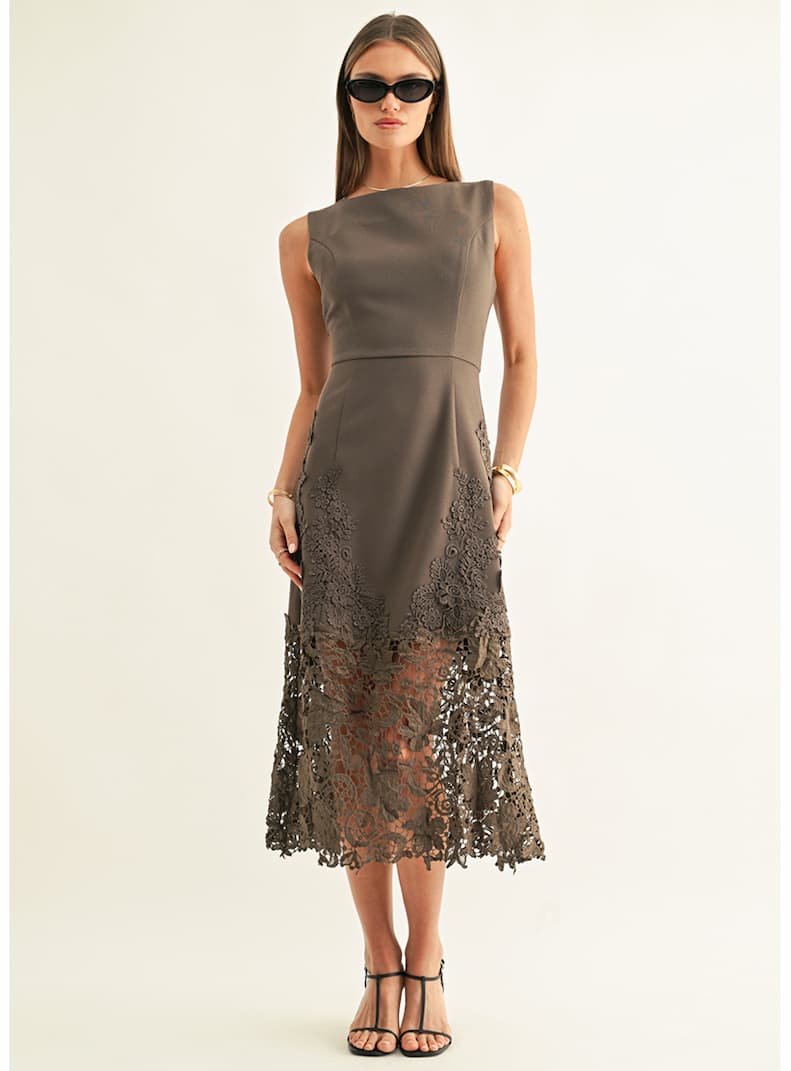 Sara Ruffled Lace Hem Midi Dress
