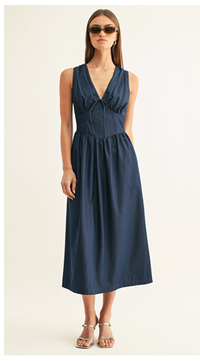 Arabelle Chambray Sleeveless Corset Midi Dress