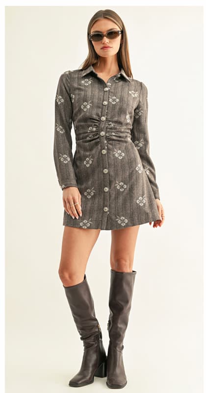 Nina Shirred Long Sleeves Shirt Dress