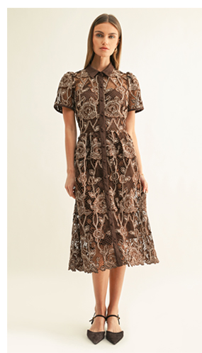 Lennon Short Sleeve Lace Shirt Midi Dress