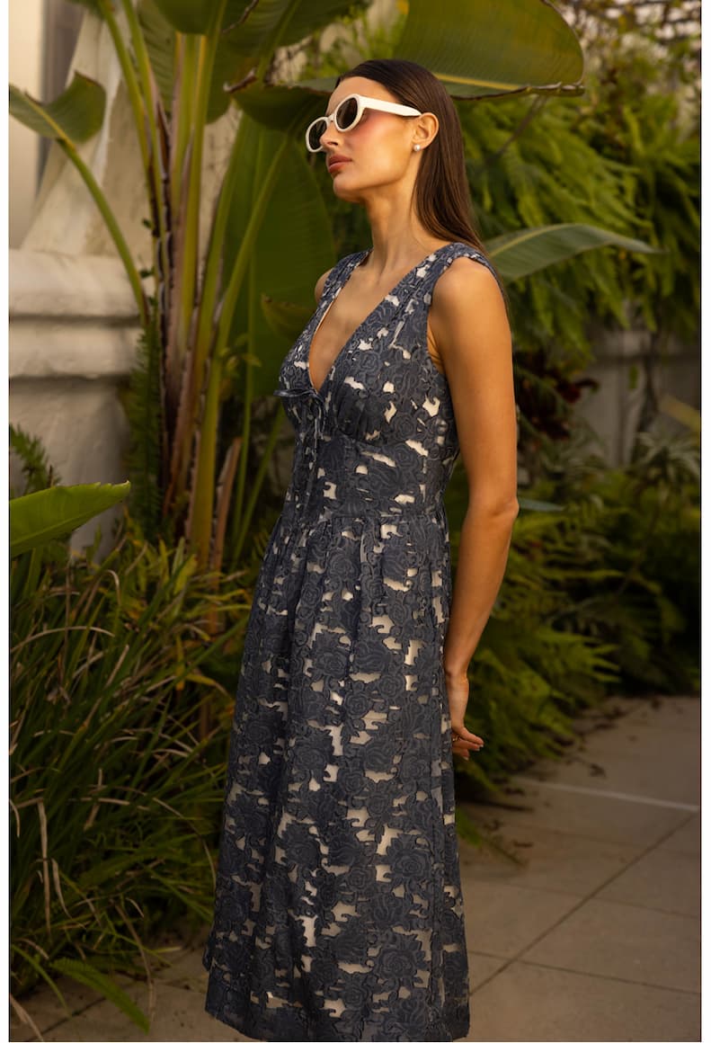 Arleta Jacquard Chambray Sleeveless Corset Midi Dress