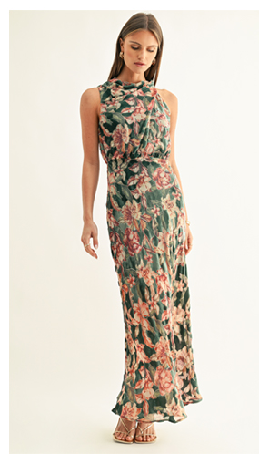 Veda Burnout Velvet Draped Maxi Dress