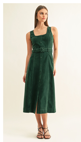 Kensley Vegan Suede Contrast Piped Midi Dress