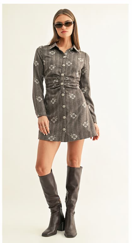 Nina Shirred Long Sleeves Shirt Dress
